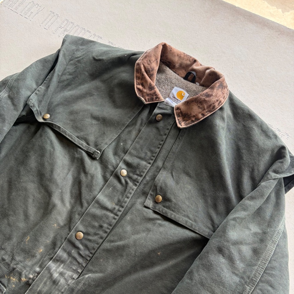 Vintage Carhartt C70 MOS Sandstone Duck Arctic Quilt Lined Coat Moss Green